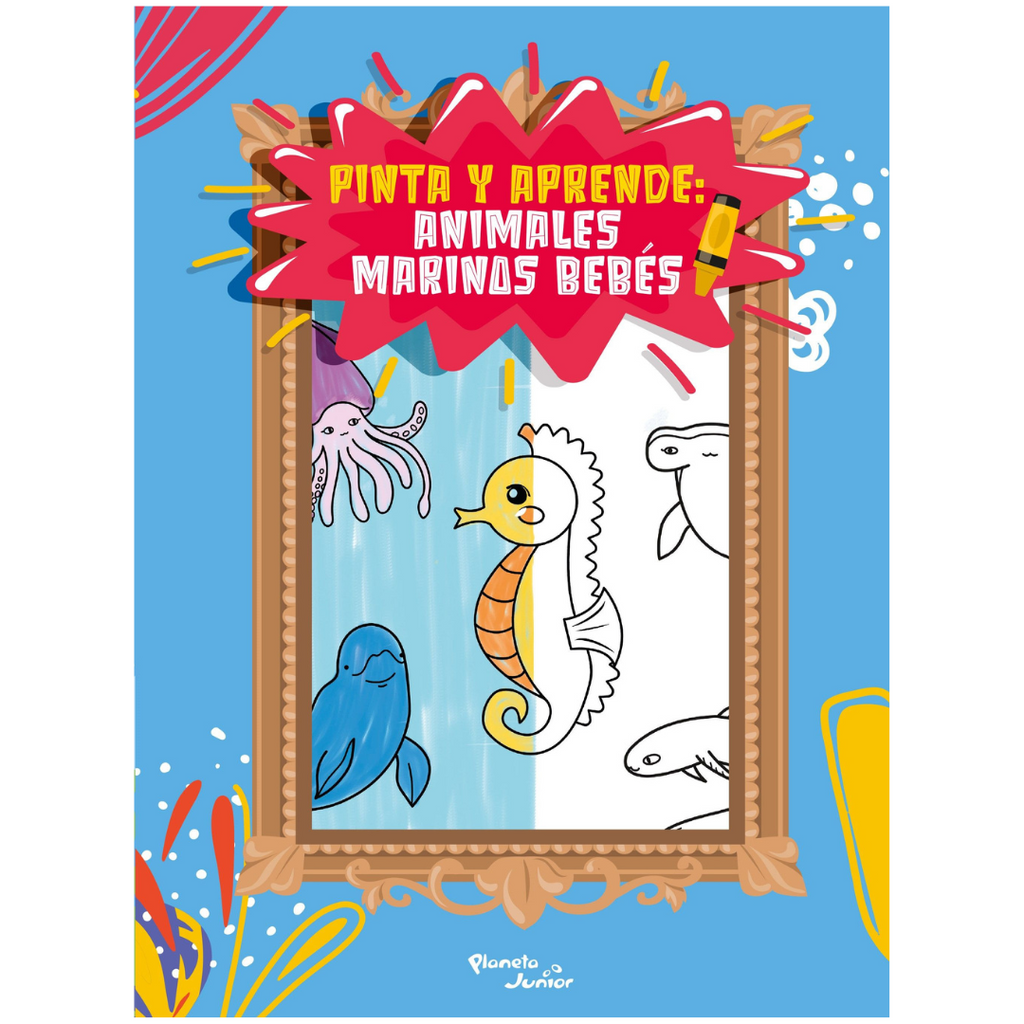 Pinta y aprende: Animales marinos bebés